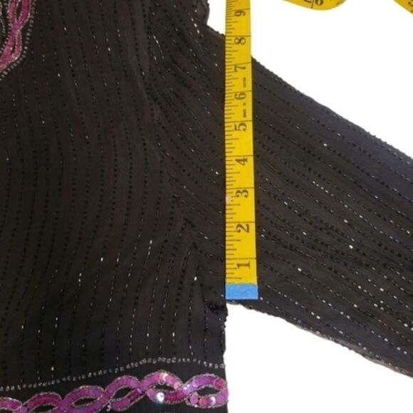 Papell Boutique Vintage Silk Fully Beaded Sequin Jacket Black Fuschia Women's XL - Picture 12 of 12